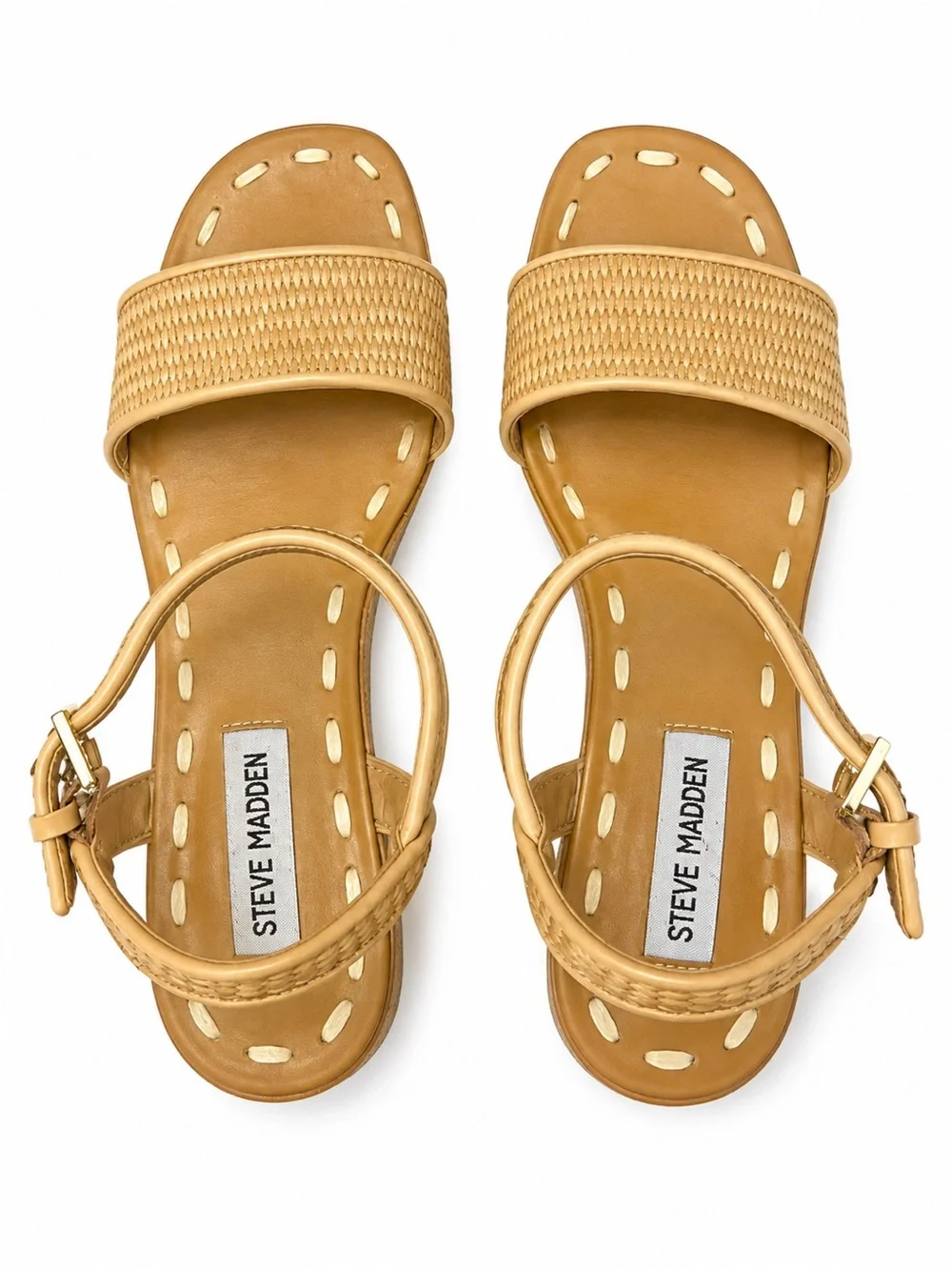Steve Madden Tan Woven Platform Wedge Sandals with Ankle Strap
